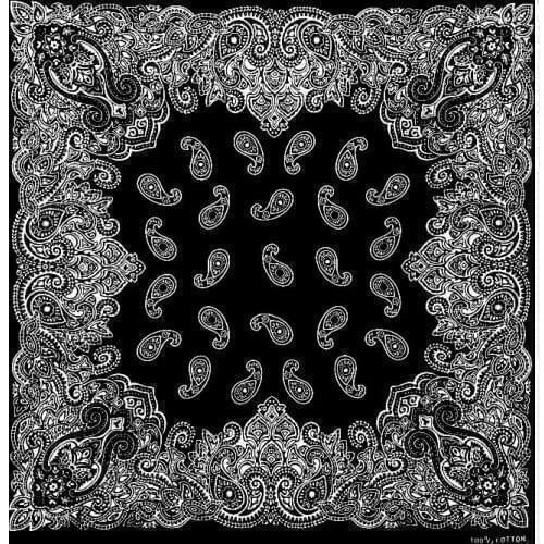 100% Cotton Korean Fashion Black Paisley Printed Neckerchief Hip Hop Headwear/Hair Bandanas Foulard Square Scarf for Women/Men