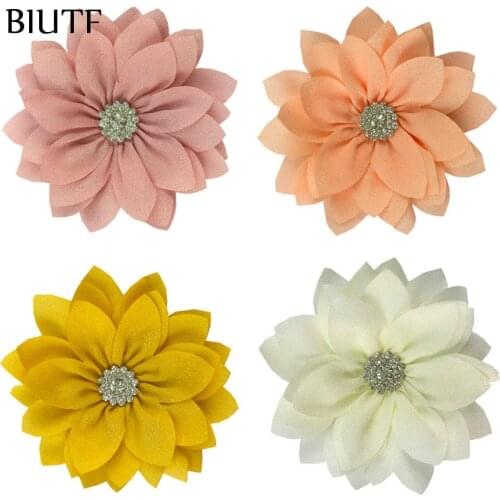 100Pcs/Lot Rhinestone Centered 9cm Multy Layer Lotus Fabric Flower with/without Hair Clip Girl Lovely Hairpin Headwear TH300