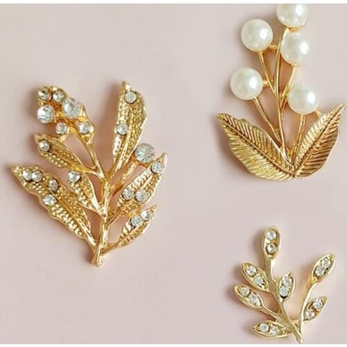 2019New 100Pcs Gold Rhinestones leaves button for DIY Wedding Bridal headdress jewelry or hair accessories HZ560-HZ562