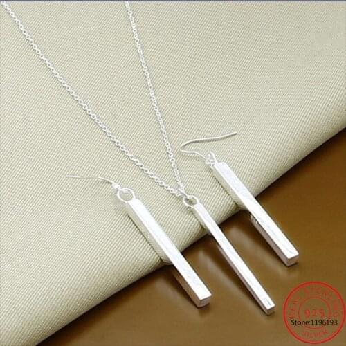 2021 New Trendy 925 Sterling Silver Fashion Simple Square Necklace Earrings Jewelry Sets joyas de plata Christmas Gift