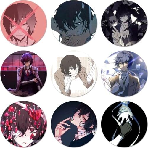 58mm Bungo Stray Dogs Twin Dark Osamu Dazai Badge Brooch Pin Accessories For Clothes Backpack Decoration gift