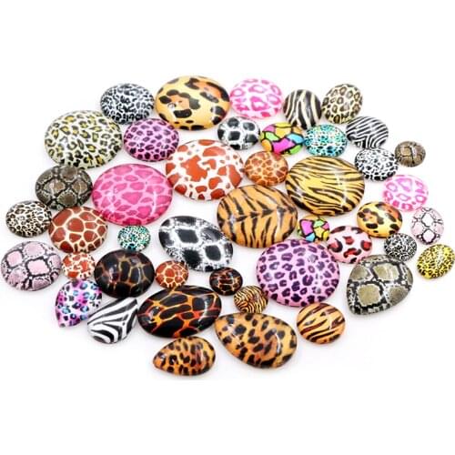 8mm-25mm Drop Oval Round Leopard print Mix Random Cabochons Fit Retro fashion Cabochon Base For Bracelet Ear Studs