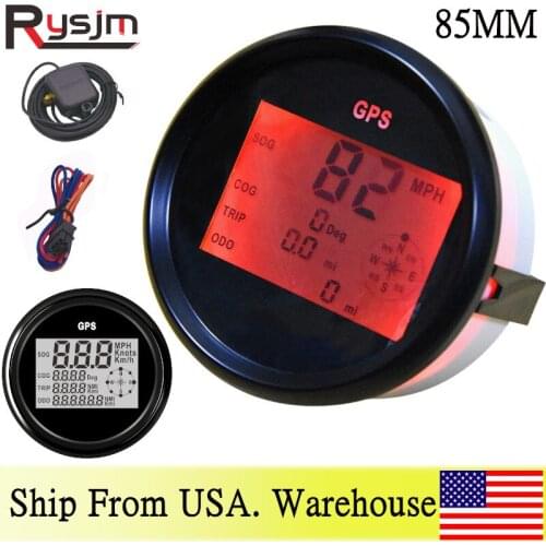 85mm Digital Boat Car Speedometer Gauge Odometer 0~999 Knots MPH Km/h GPS Speed Gauge Adjustable Red Backlight with GPS sensor