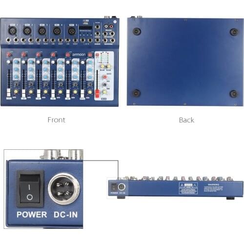 Ammoon F7-USB 7-Channel Mic Line Audio Sound Mixer Mixing Console with USB Input 48V Phantom Power 3 Bands Equalizer for Karaoke