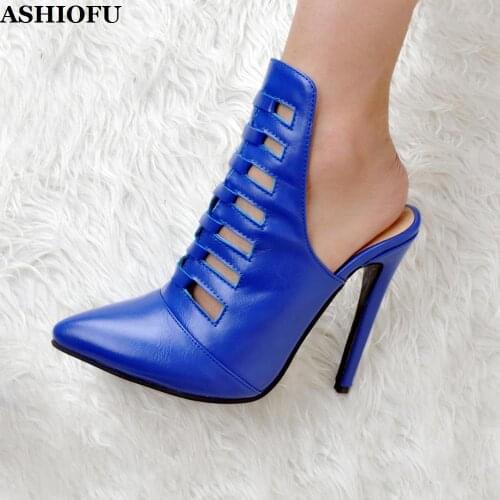 ASHIOFU Hot Handmade New Ladies High Heel Slippers Easy Wear Party Club Summer Shoes Sexy Evening Fashion Slipper Shoes XD023