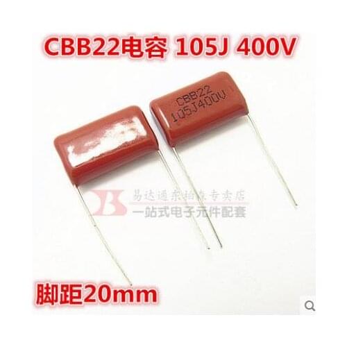 Free shipping CBB22 capacitor 105J 400V 1.0UF pitch 20mm 50pcs/lot