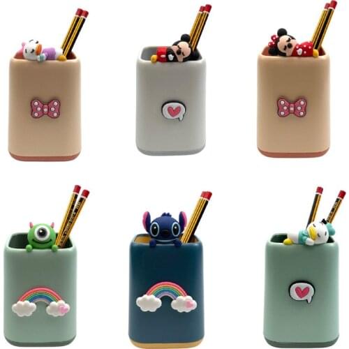 Disney Mickey Minnie Student Large Capacity Pen Holder Stitch Donald Duck Big Eyes Cute Multifunctional Stationery Storage Box