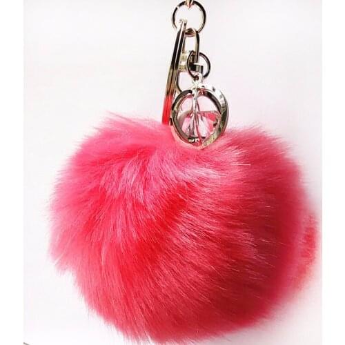 Round Beads Pompon Key Chain 8 cm Fluffy Fake Fur Ball Key Ring Cute Pendant Bag Charming Car Key Holder Personality Gifts