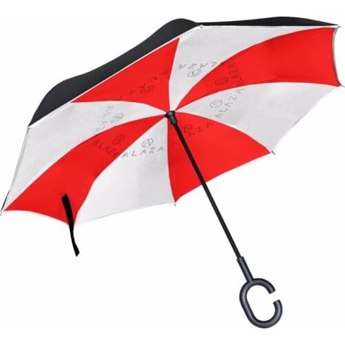 C-Hook Reverse Umbrella White And Red Color Lump Umbrellas Windproof For Travel Paraguas Male and Female Advertisement Customize