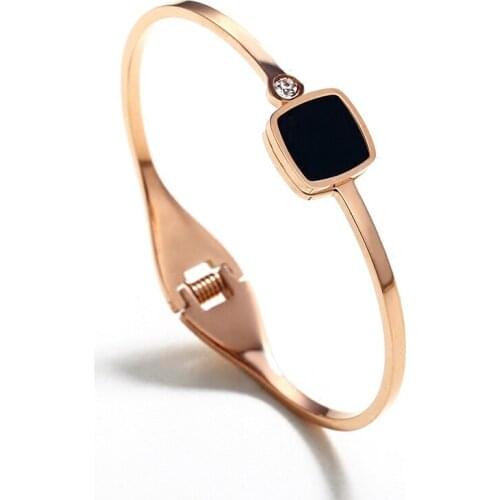 Black Square Geometry CZ Zircon Rose Gold /Gold /Silver Color Titanium Steel Bracelet Women Jewelry Mothers Day Gift(GB006)
