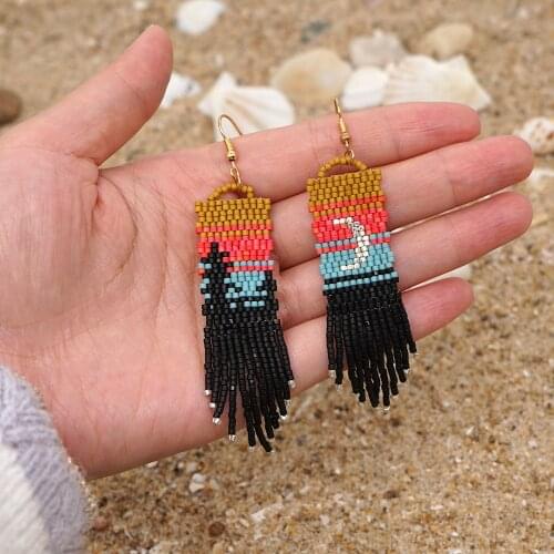 Go2boho Miyuki Moon Pattern Earring Turkish Tassel Earrings For Women Brick Stitch Beaded Jewelry Handmade Ear Ring Jewellery