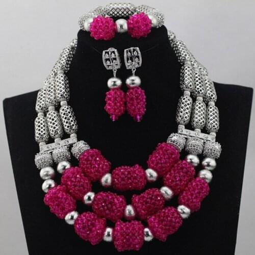 Hot Sell African Wedding Silver Mix Pink/Orange 3 rows Coral Beads Jewelry Sets Necklace Nigeria Accessory Free Shipping CJ454