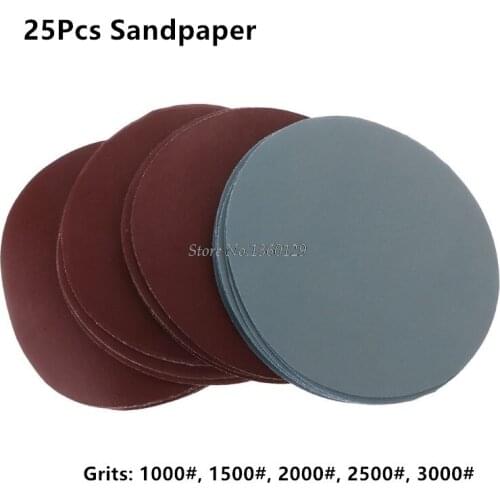 25Pcs 5inch 125mm Round Sandpaper Without Hole Abrasive Discs 1000 1500 2000 2500 3000 Grit Polishing Tool Whosale&Dropship