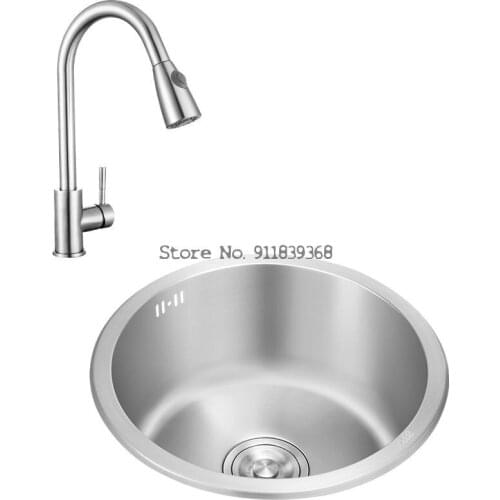 Round Stainless Steel Sink Kitchen Sink Single Sink Manual 304 Sink Under Counter Basin Embedded