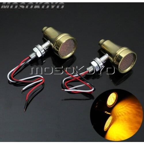 Brass Retro Vintage Mess Grill LED Turn Signal Light Indicator Flasher Light for Harley Chopper Cafe Racer 10mm