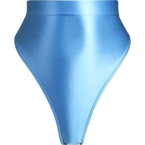 Lunamy Satin Glossy Bodybuilding Thong High Waist T-back Bikini Bottom Sexy G-string Swim Briefs Women Beachwear Shiny Panties