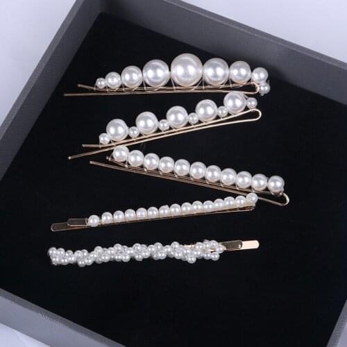 Fashion Popular Korean Version Pearl Hairpin One Word Clip Elegant Atmosphere Five Sets Temperament Sweet Hairpin Set