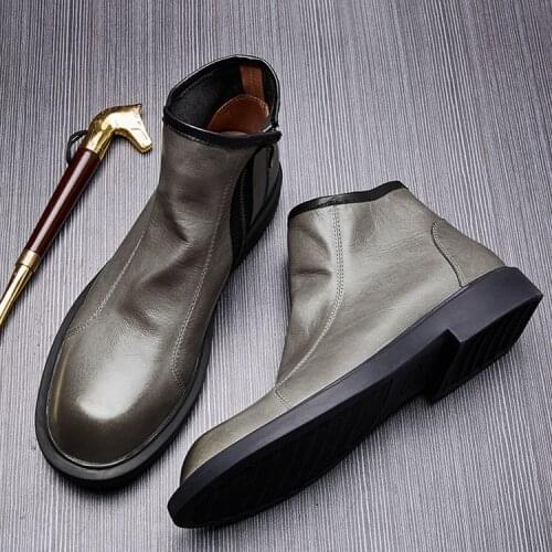Korean style men brand designer men chelsea boots Italian genuine leather platform boot moto ankle botas hombre zapatos
