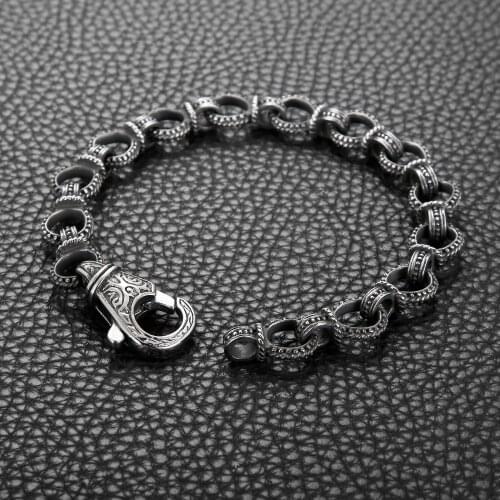 Mans Punk Bracelets Bangle 11mm Vintage Round Link Chain Bracelet Men Stainless Steel Easy Hook Dropship Jewelry Multi-Size