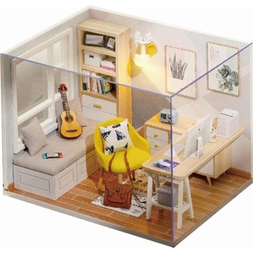 3D Wooden DIY Mini Doll House Kit Manual Assembling Study Room Toy Dollhouse Educational Toys for Kids Children Brithday Gifts