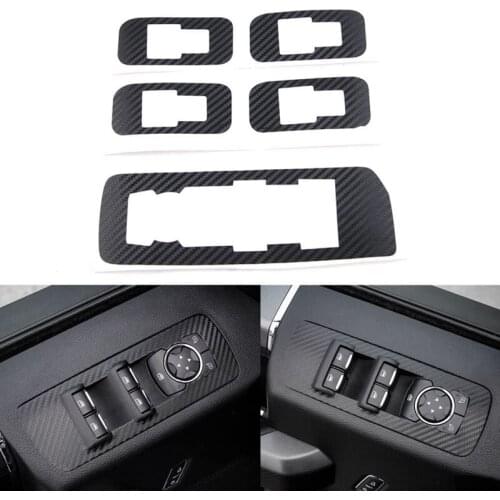 5PCS Black Carbon Fiber Car Door Window Switch Button Cover Trim Sticker Decor for Ford F150 2015 -2020 Accessories