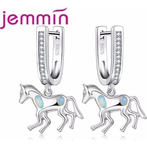 New Arrival 925 Silver Horse Pendant Earrings Women Girl Wedding Engagement Blue Fire Opal Earrings Jewelry
