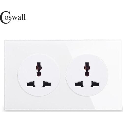 Coswall Crystal Tempered Pure Glass Panel 13A 2 Gang Universal Wall Power Socket Grounded With Child Protective Lock 146 Type
