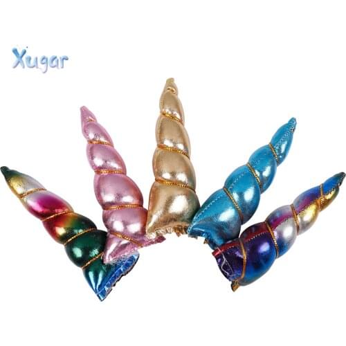 Xugar 4pcs 10cm Glitter Unicorn Mixed Rainbow Leather Horn DIY Children Headband Cartoon Horse Party Girls Hair Band Accessories