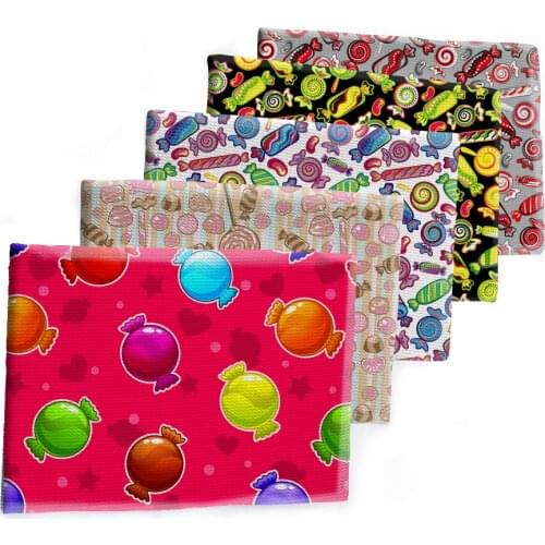 Bullet Polyester Fabric Printed Candy Cartoon Pattern Liverpool for DIY Hair Bow Scarf Home Textiles Materials 50*145cm