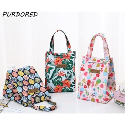 PURDORED 1 Pc Floral Lunch Bag for Women Food Picnic Lunch Insulated Cooler Bags Portable Student Lunch Bag Breakfast Pouch