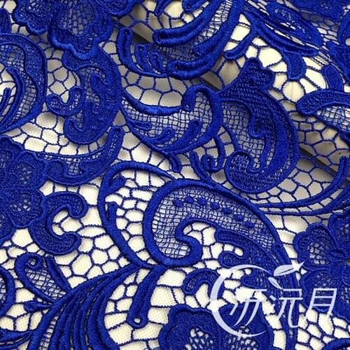 Clean Sale!110cm wide water soluble cutout three-dimensional embroidery flower blue lace fabric T001