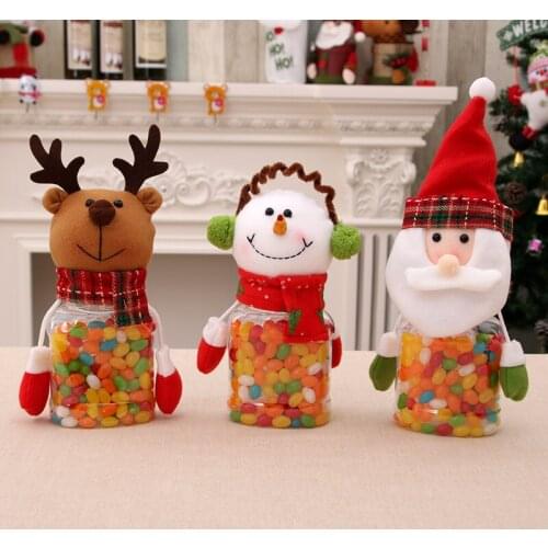 Christmas Decorations Cute Santa Claus Elk Snowman Candy Jars Container Christmas Ornaments Kids Gifts Holiday Party Table Decor