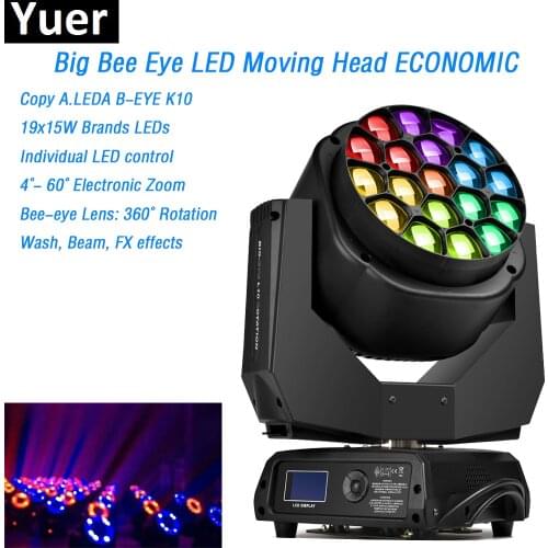 19x15W RGBW LED Big Bee Eye Moving Head Light Wash Beam Zoom Rotating Paneles ECONOMIC Clay Paky Professional DJ Stage Lighting