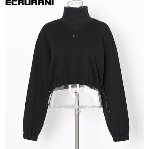 ECRURANI Patchwork Casual Sweatshirt For Women Stand Collar Long Sleeve Solid Loose Sweatshirts Female Clothing 2021 New Stylish