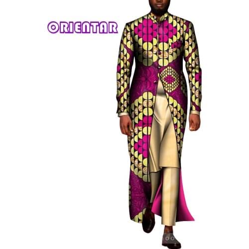 ORIENTAR African Men Bazin Riche Clothes Long Coat Shirt Pants 3PCS Suit Set Wedding Robe Africaine African Clothing WYN1458