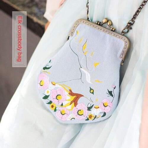 Elk Embroidered Purse Frame Bag Cross-Body Purse Frame Chain Bag Retro-Style Accessories Bag Womens Bag Messenger Bag