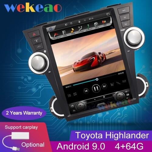 Wekeao Vertical Screen Tesla Style 12.1'' Android 9.0 Car Radio GPS Navigation For Toyota Highlander Car DVD Player 2008-2013