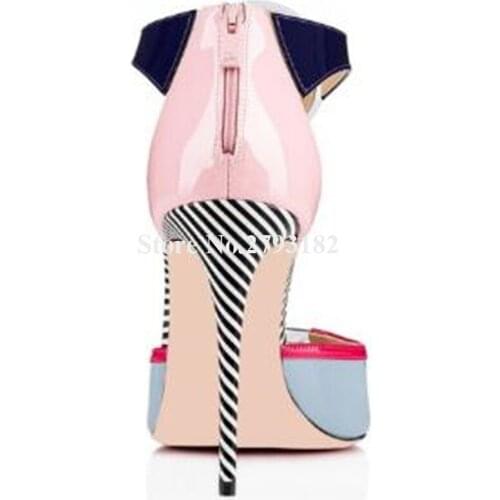 Brand Design Women Fashion Peep Toe T-strap Stiletto Heel Sandals Ankle Strap Mixed Colors High Heel Sandals Dress Heels Shoes