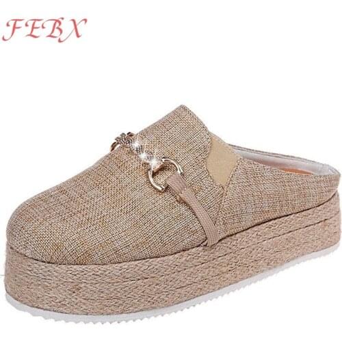 Women Slippers Thick Bottom Platform Ladies Autumn Metal Chain Shoes Solid Female Fashion Comfort Flats Shoe Plus Size Loafers