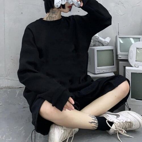 O Neck White Gothic Punk Sweater Women Loose Long Sleeve Jumpers Ladies High Street Spring Autumn Pullover