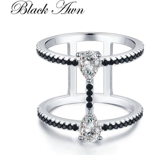 2021 New bijoux Trendy 925 Sterling Silver Fine Jewelry Black Spinel Engagement Ring for Women Anillos Mujer G065