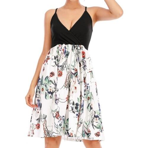 Summer Dresses For Women Fashion Floral Print Sleeveless Straight Casual V-Neck Sexy Sling Strapless Dress Daily sukienka letnia