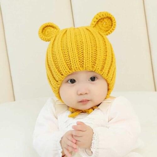 Winter Warm Baby Hat with Ear Warm Boys Girls Knitted Cap Infant Headgear 5 Months to 3 Years Lace-up Baby Children