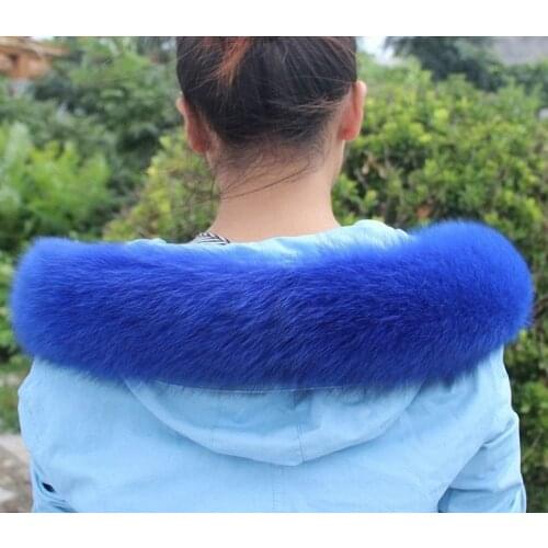10 Colors Genuine Fox Fur Detachable Collar Scarfs Fashion Coat Sweater Detachable Luxury Fur Collar TKC002-blue
