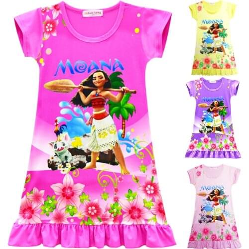 2018 Summer Girl Dress Cartoon Moana for Girls Clothes Print Baby trolls Pink Princess Party Dress Children Kids Vaiana Clothing