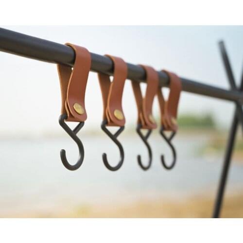 4 Pcs/Set Camping Moveable Storage Hook Clothes Rack Coat Cookware Hangers Pu Leather Outdoor Hooks