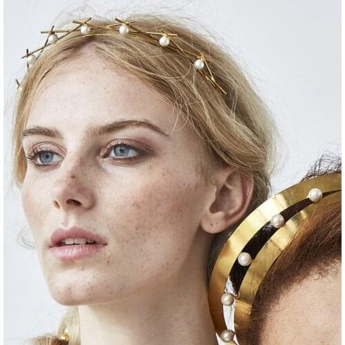 50pcs/lot DIY Multi Simple Golden Alloy Geometry Hollow Out Head Bands Pearl Drill HeadBands Hair Styling Tools Accessory HA1093