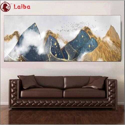 5D DIY Diamond Painting Abstract art, golden mountains, flying birds cross stitch mosaic full square/round diamond embroidery