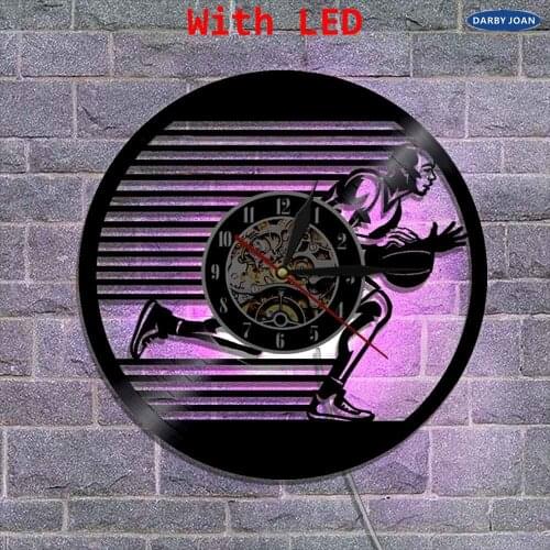 Basketball Art Decorative LED Wall Clock With Color Changing Vintage Sport Theme Vinyl Record Handmade Time Clocks