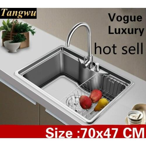 Free shipping Apartment wash vegetables standard kitchen single trough sink luxury 304 stainless steel 70x47 CM
